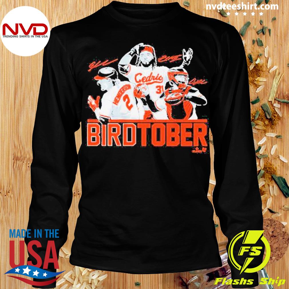 Adley rutschman gunnar henderson and cedric mullins birdtober shirt,  hoodie, sweater, long sleeve and tank top