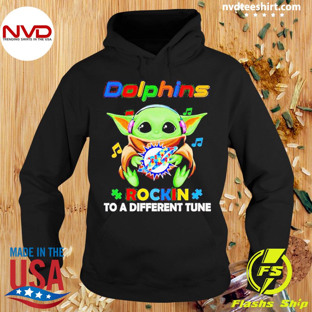 Autism Miami Dolphins Baby Yoda Rockin To A Different Tune Shirt