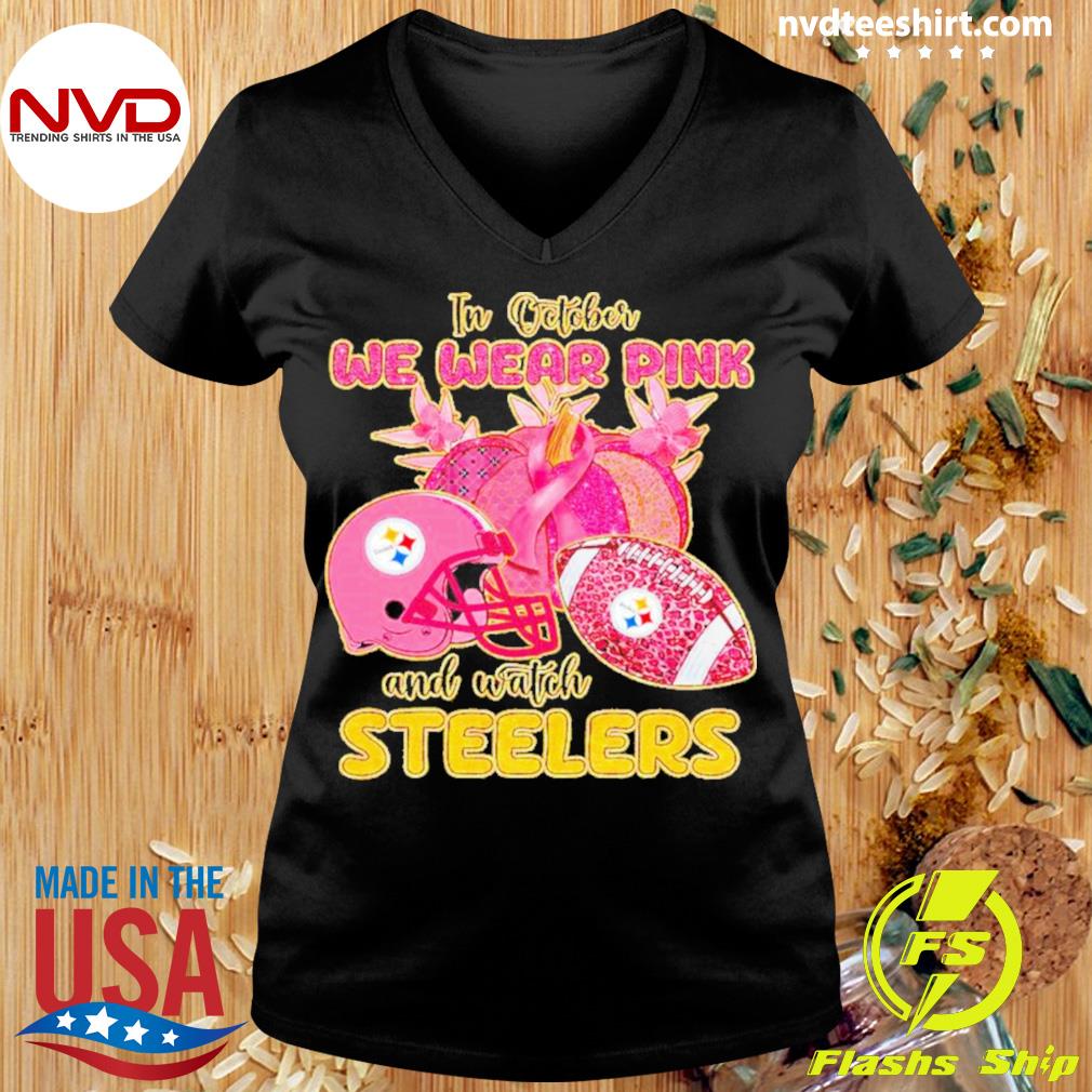 In October We Wear Pink And Watch Steelers Breast Cancer Halloween Shirt,  Tshirt, Hoodie, Sweatshirt, Long