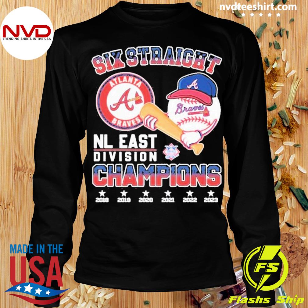 Six straight Atlanta braves nl east Division champions logo design t-shirt,  hoodie, sweater, long sleeve and tank top