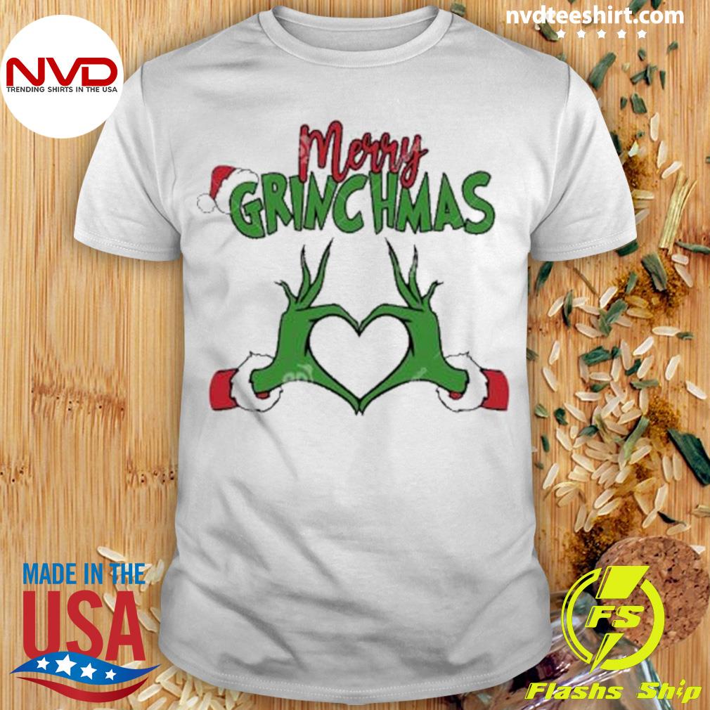 Merry Christmas Hat Grinch Hand Heart Shirt