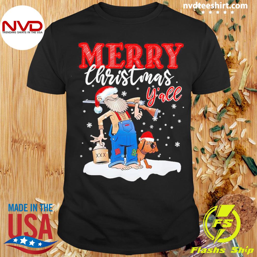 Merry Christmas Y’all Cool Santa And His Dog Shirt