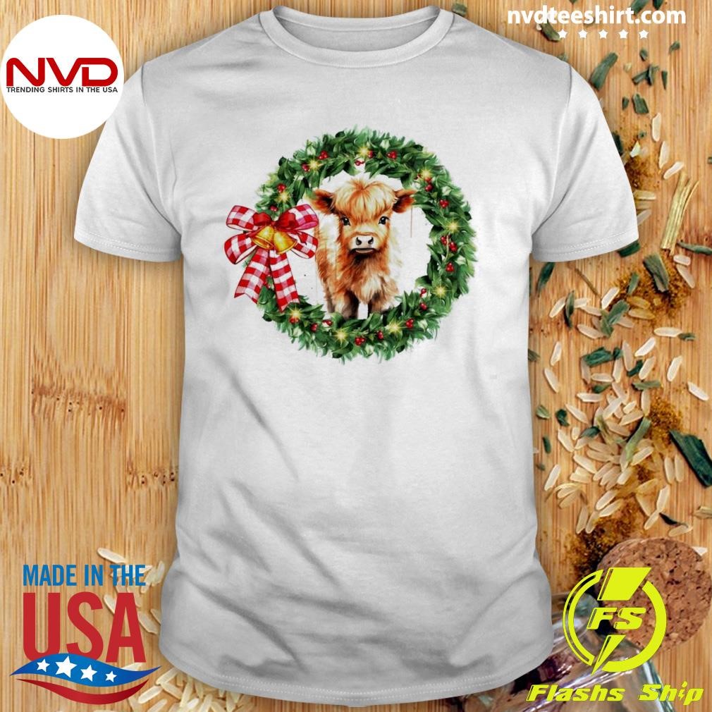 Baby Cow In Wreath Christmas Shirt