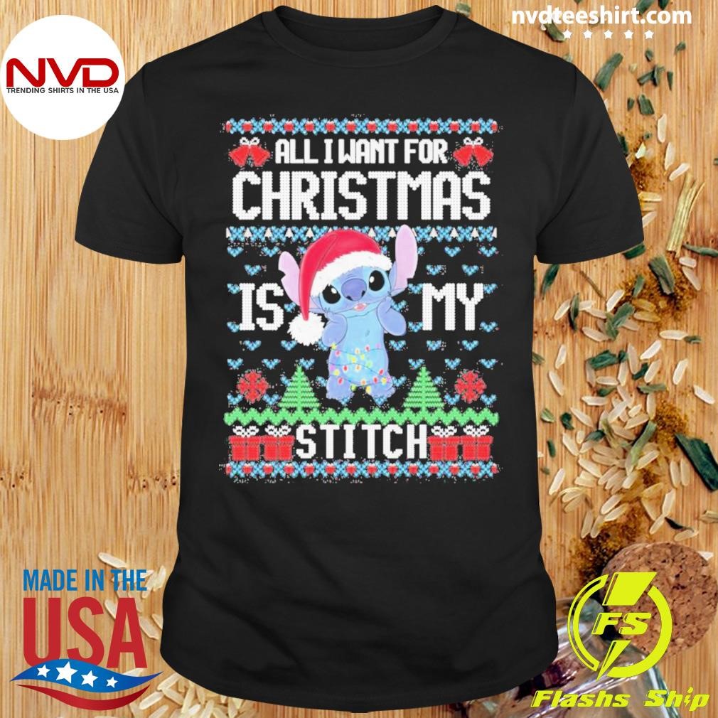 Baby Stitch Hat Santa All I Want For Christmas Is My Stitch Ugly Christmas Shirt