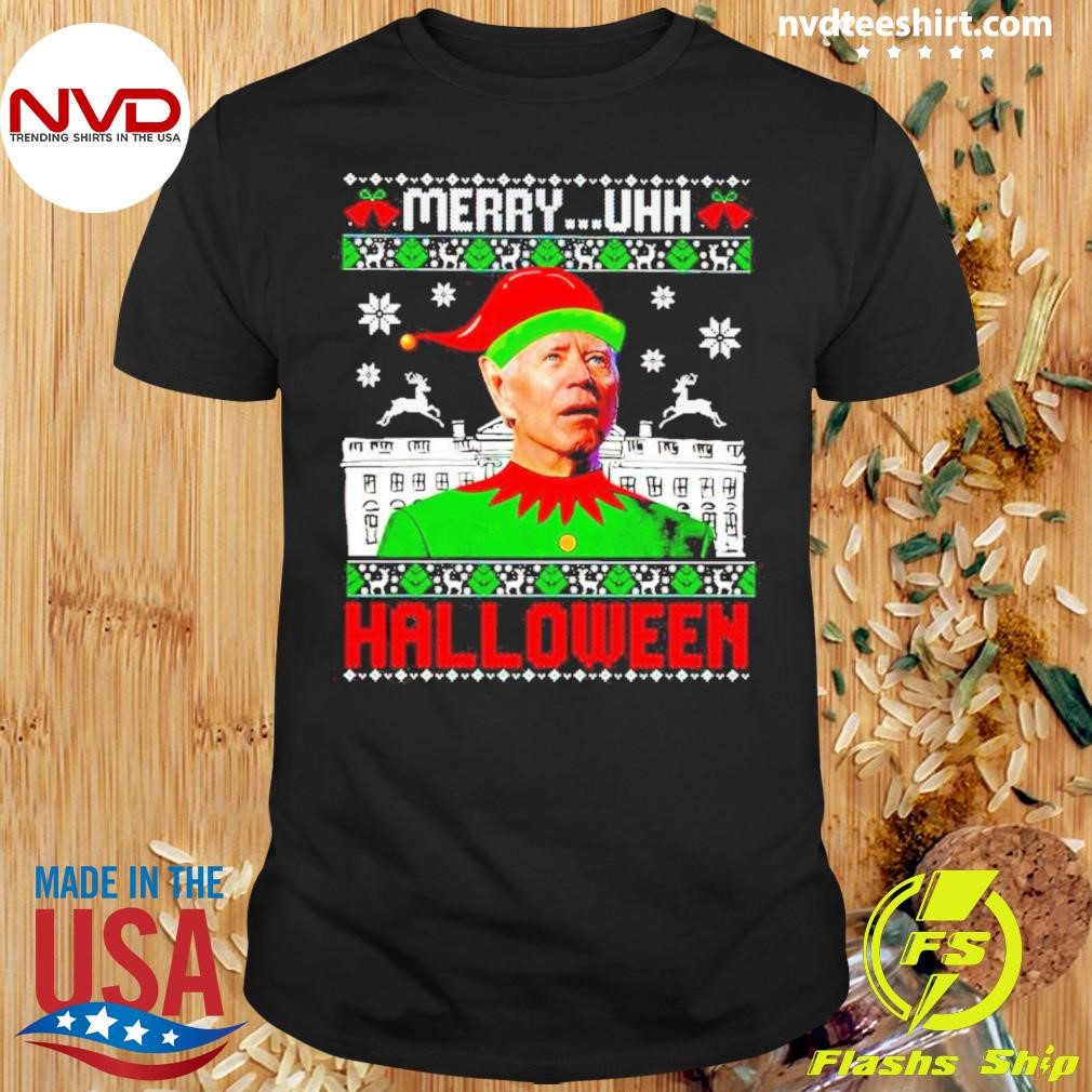 Biden Elf Merry Uhh Halloween White House Ugly Christmas Shirt