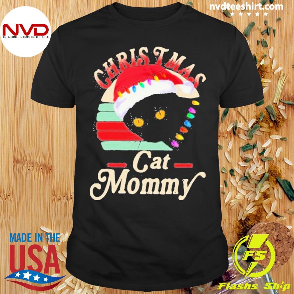 Cat Hat Santa Christmas Cat Mommy Shirt