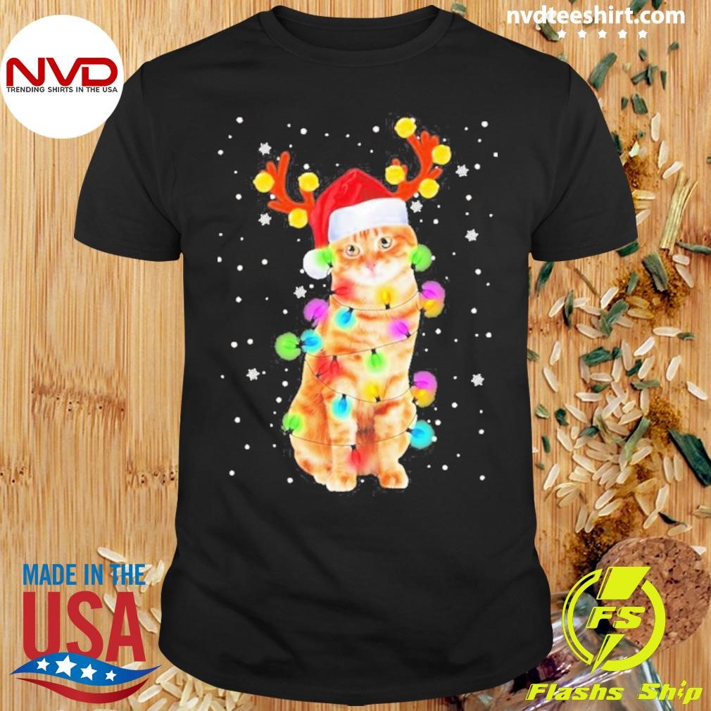 Cat Santa Reindeer Merry Christmas Shirt
