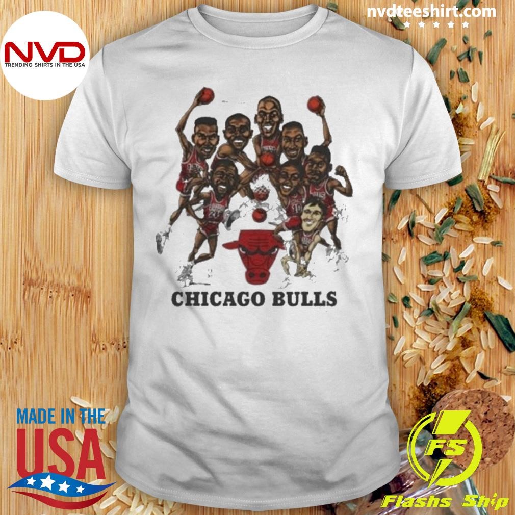 Chicago Bulls Basketball Team Caricature Signatures Vintage Shirt