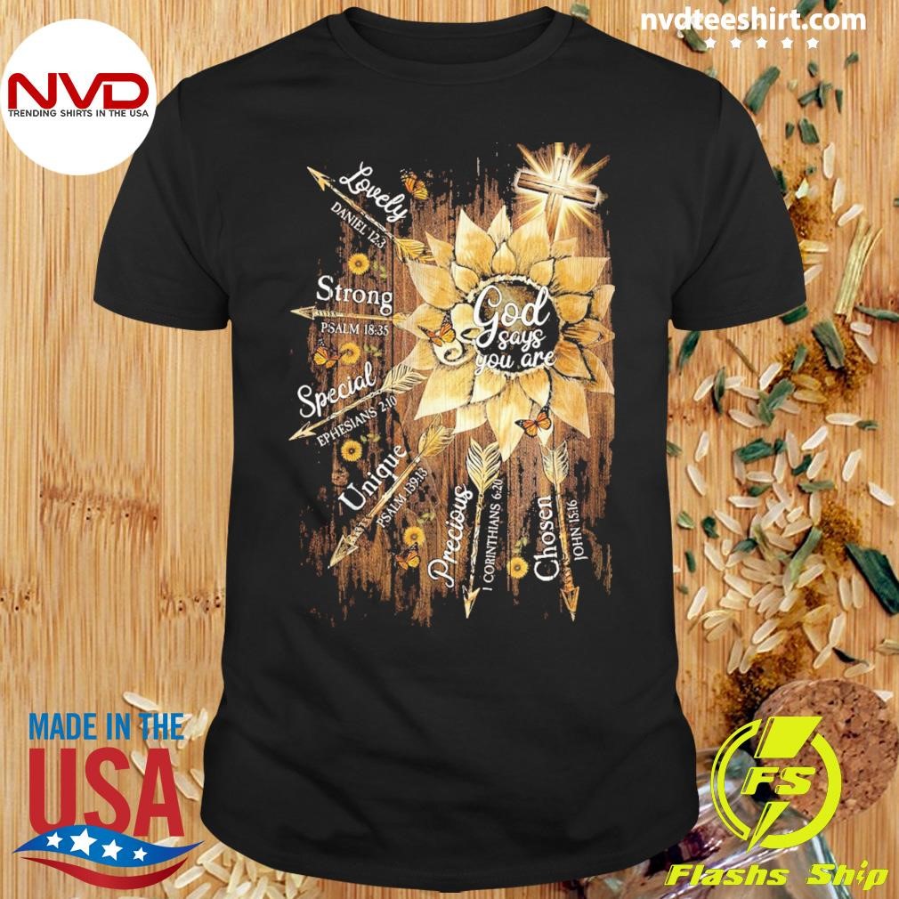 Christian Butterfly And Sunflower Jesus God Says You Are Wall Art Decor Shirt