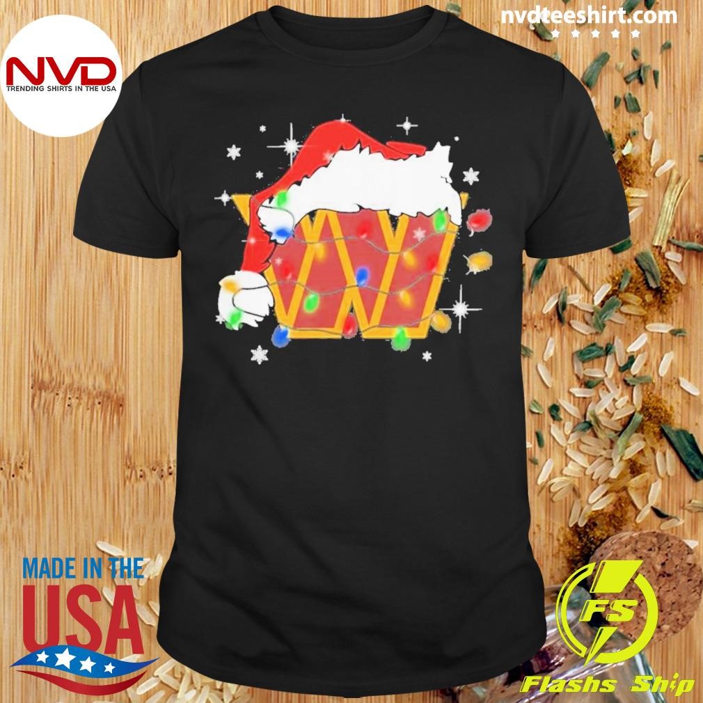 Christmas Light Santa Hat Washington Commanders Logo Shirt