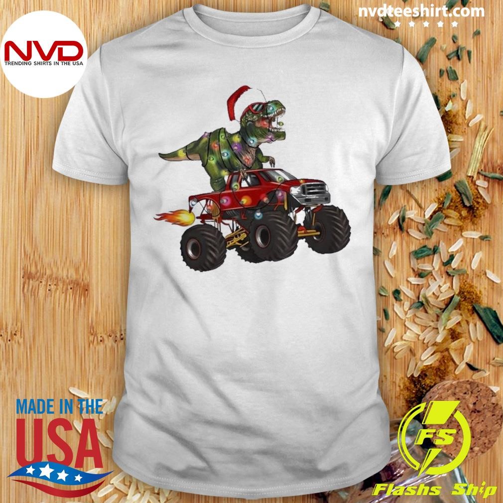 Dinosaur Christmas Truck Santa Claus Shirt