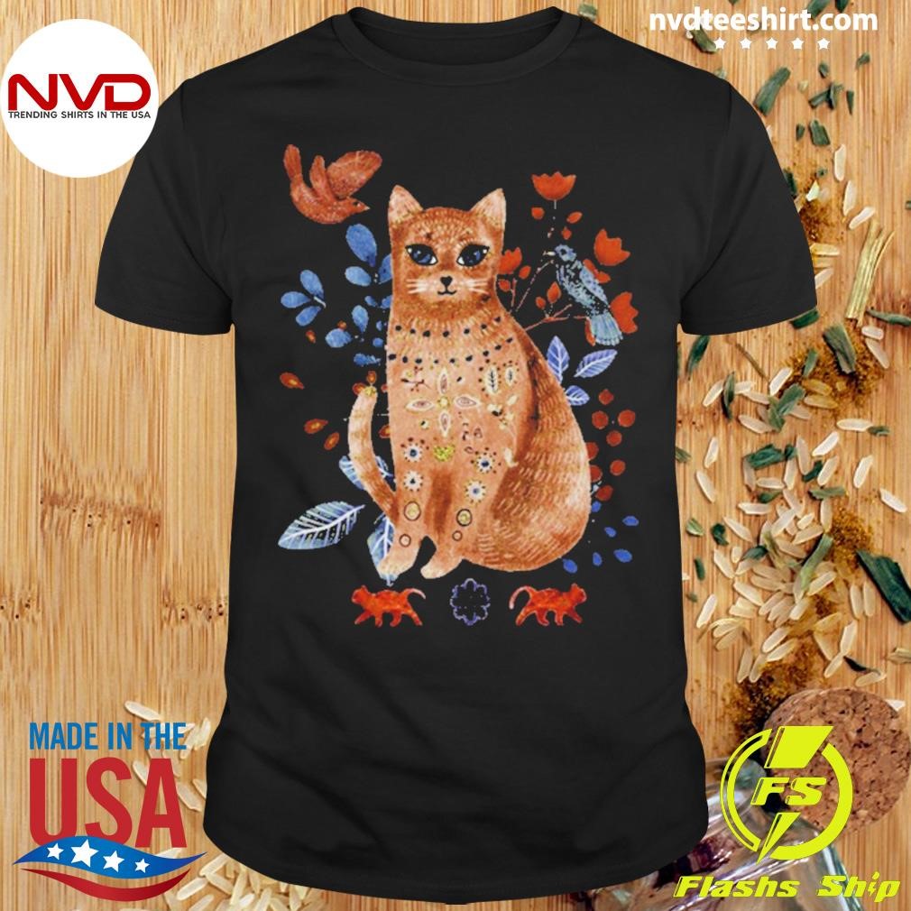 Folk Art Cat Nordic Scandinavian Christmas Style Shirt