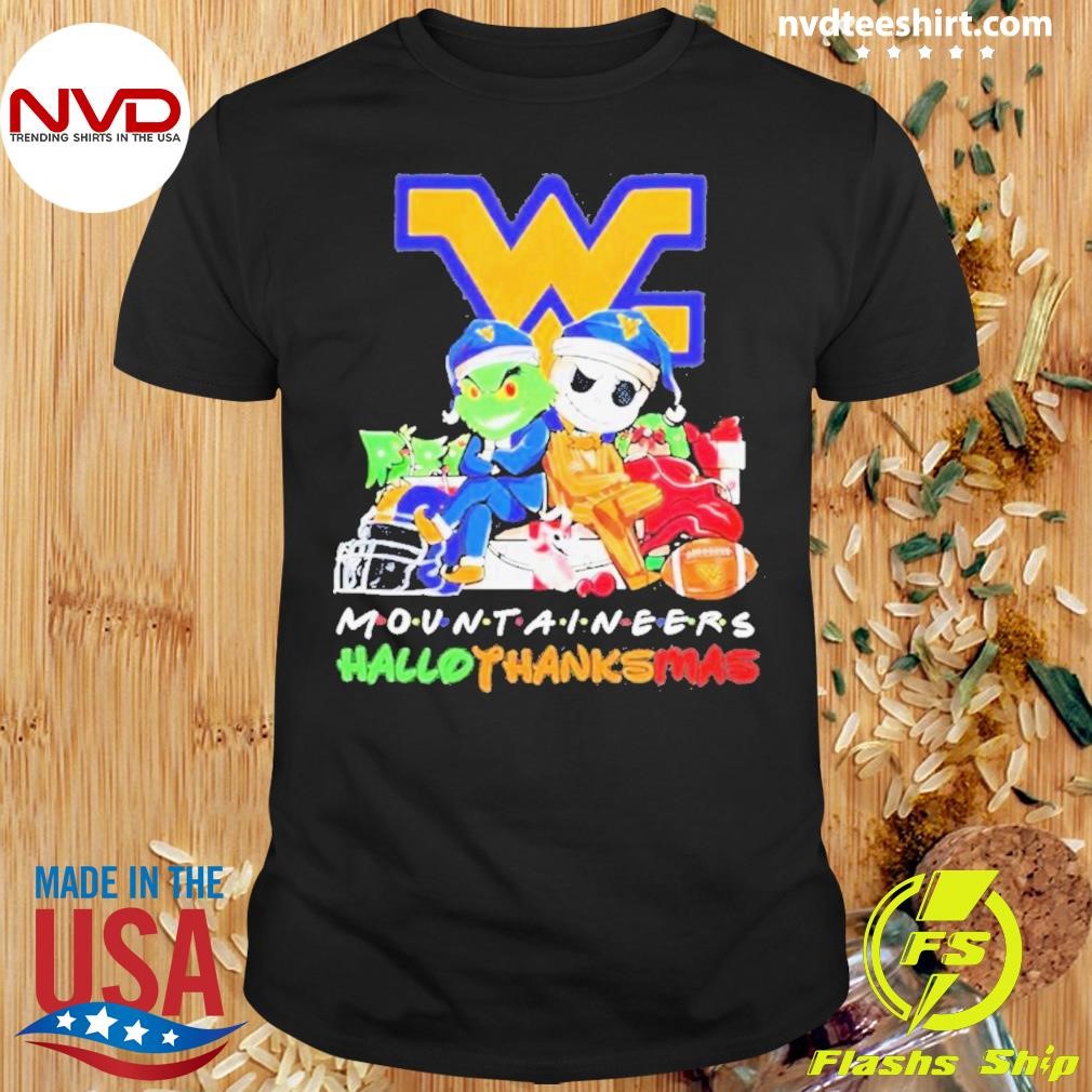 Grinch And Jack Skellington hat santa Friends Mountaineers Hallothanksmas Shirt