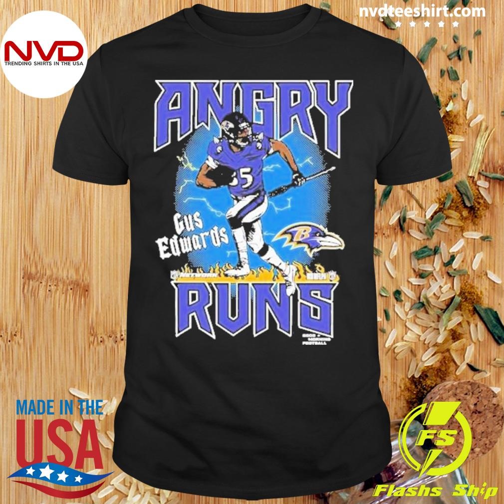 Gus Edwards Baltimore Ravens Homage Angry Runs Player Graphic Tri-Blend Shirt