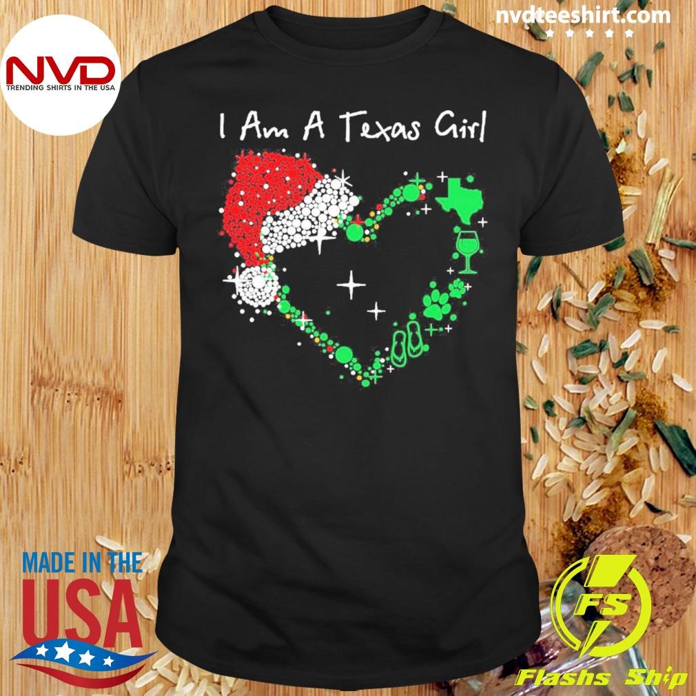 Heart Hat Santa I Am A Texas Girl Merry Christmas Shirt