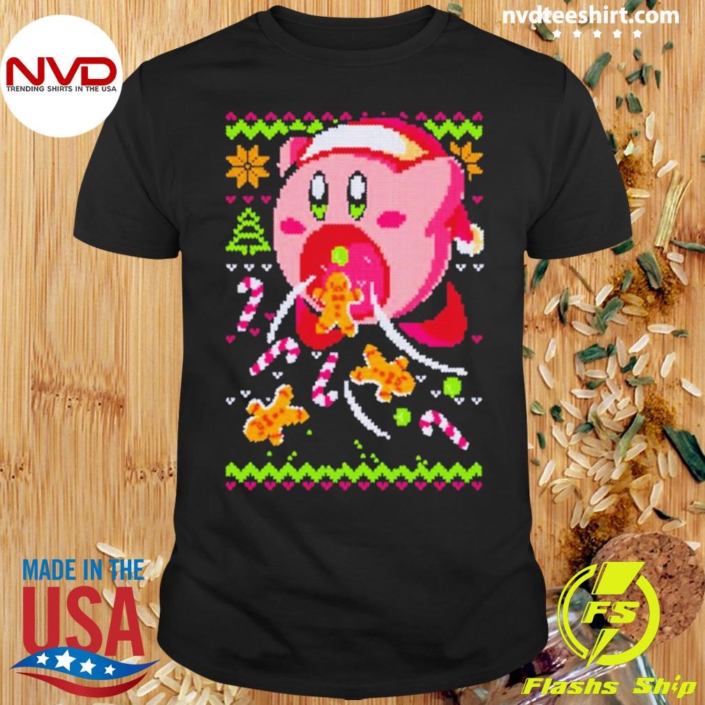 Kirby Santa Hat Gingerbread Ugly Christmas Shirt