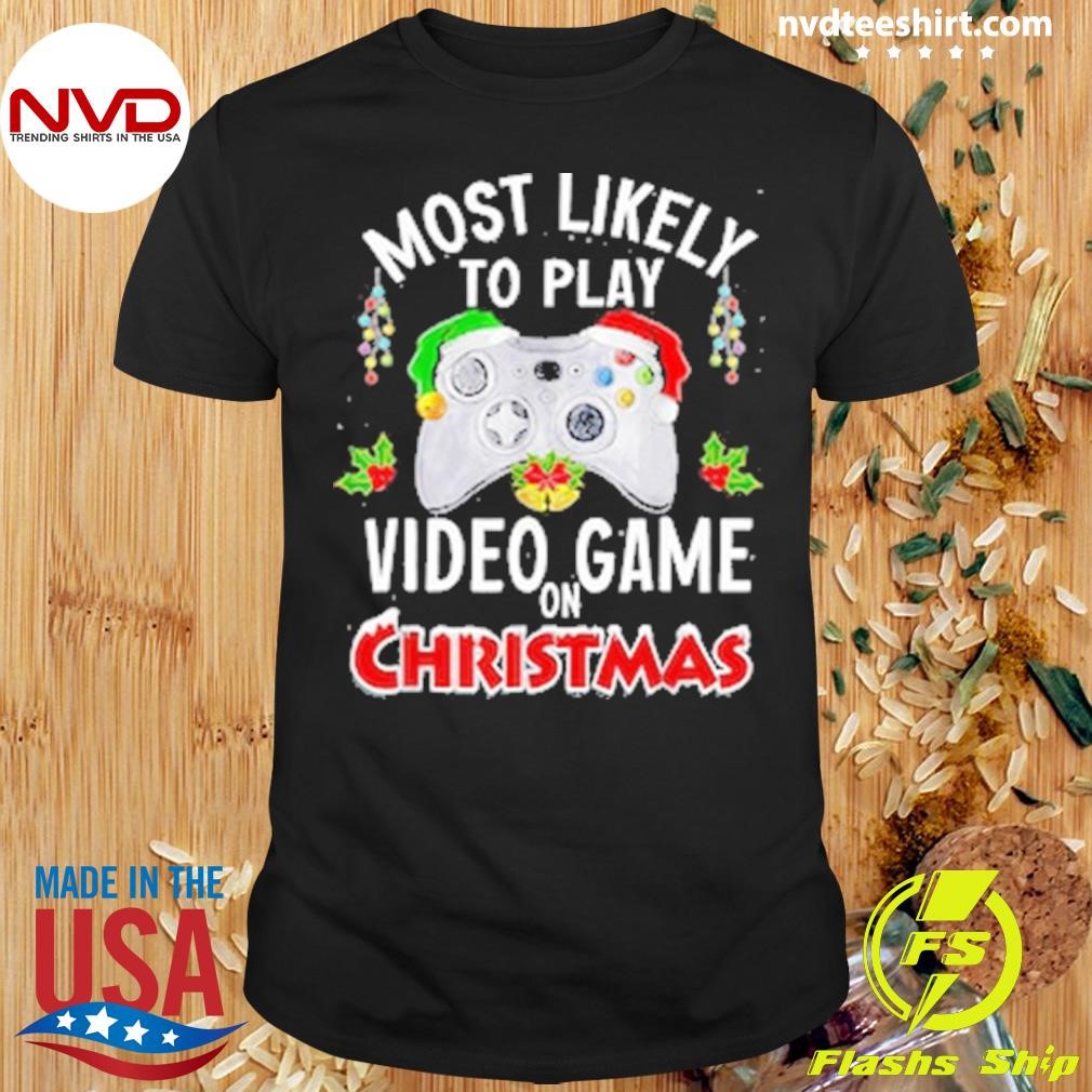 Most Likely To Play Video Games On Christmas Lights Family Matching Christmas Shirt