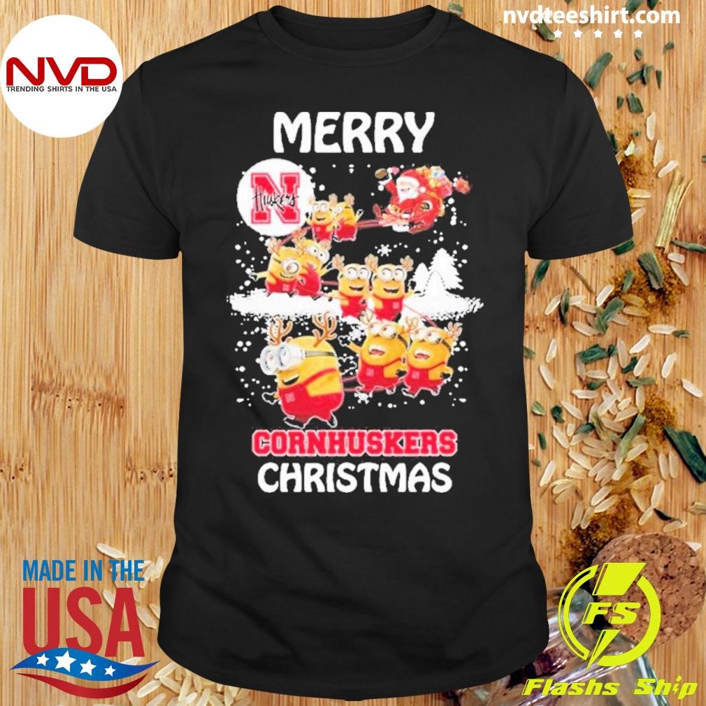 Nebraska Santa Claus Minion Merry Cornhuskers Christmas Shirt
