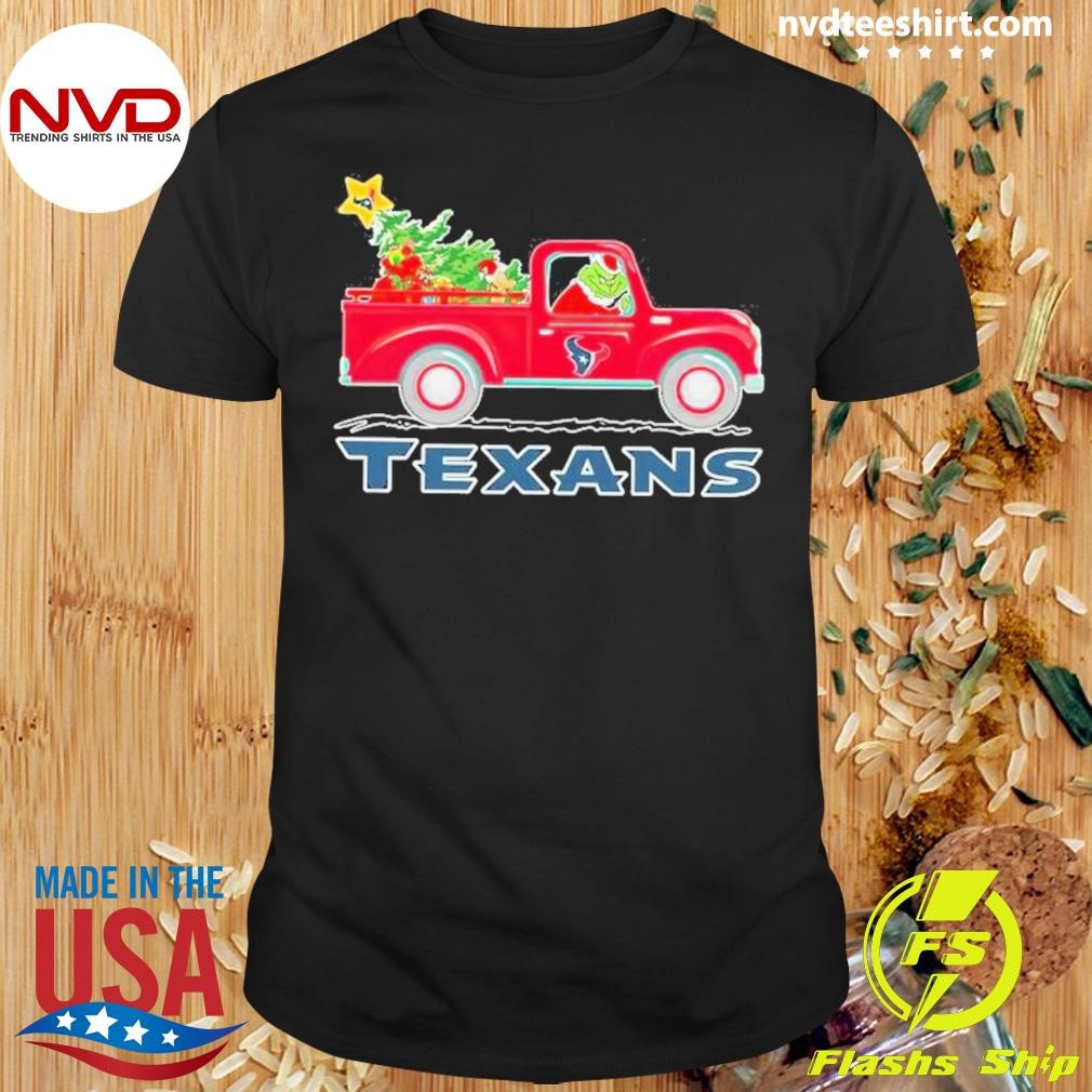 Nfl Houston Texans Santa Grinch Driving Truck Christmas Shirt