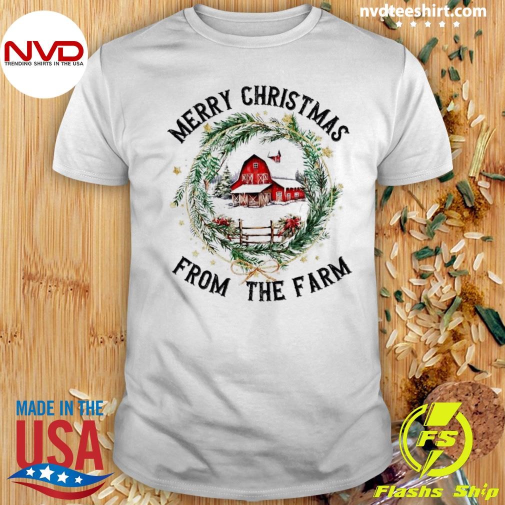 Old Red Barn Christmas Wreath From The Farm Shirt
