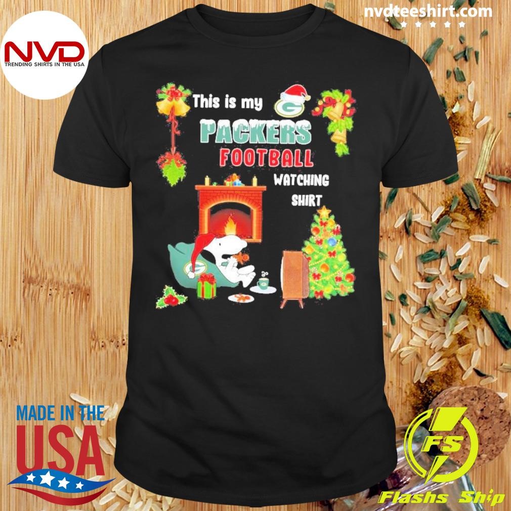 Peanuts Snoopy This Is My Green Bay Packers Football Watching Christmas Shirt