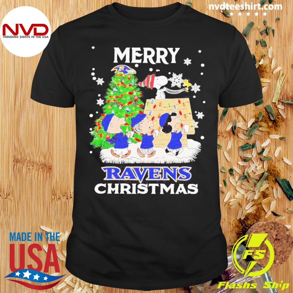 Peanuts characters Baltimore Ravens Merry Christmas Shirt