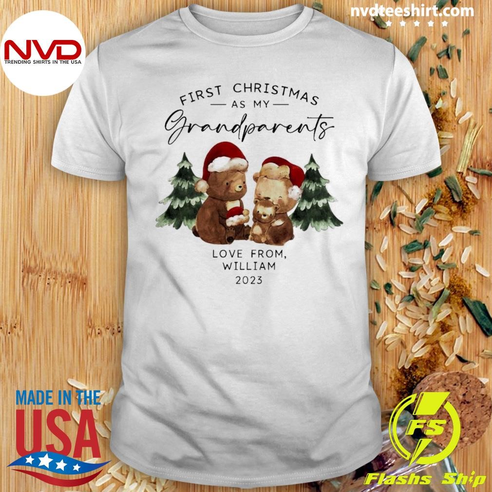 Personalized Bear Family First Christmas As Grandparents Shirt
