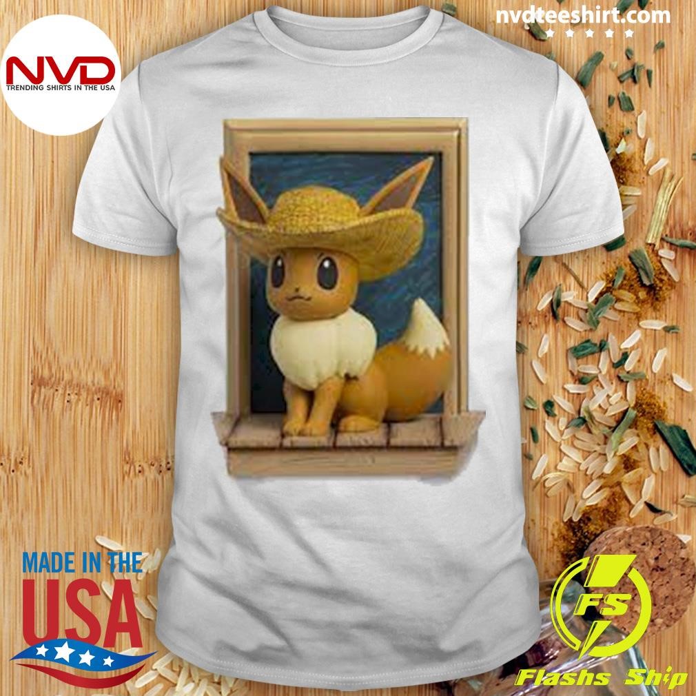Pokemon Center × Van Gogh Museum Eevee Inspired by Self-Portrait with Straw Hat Shirt