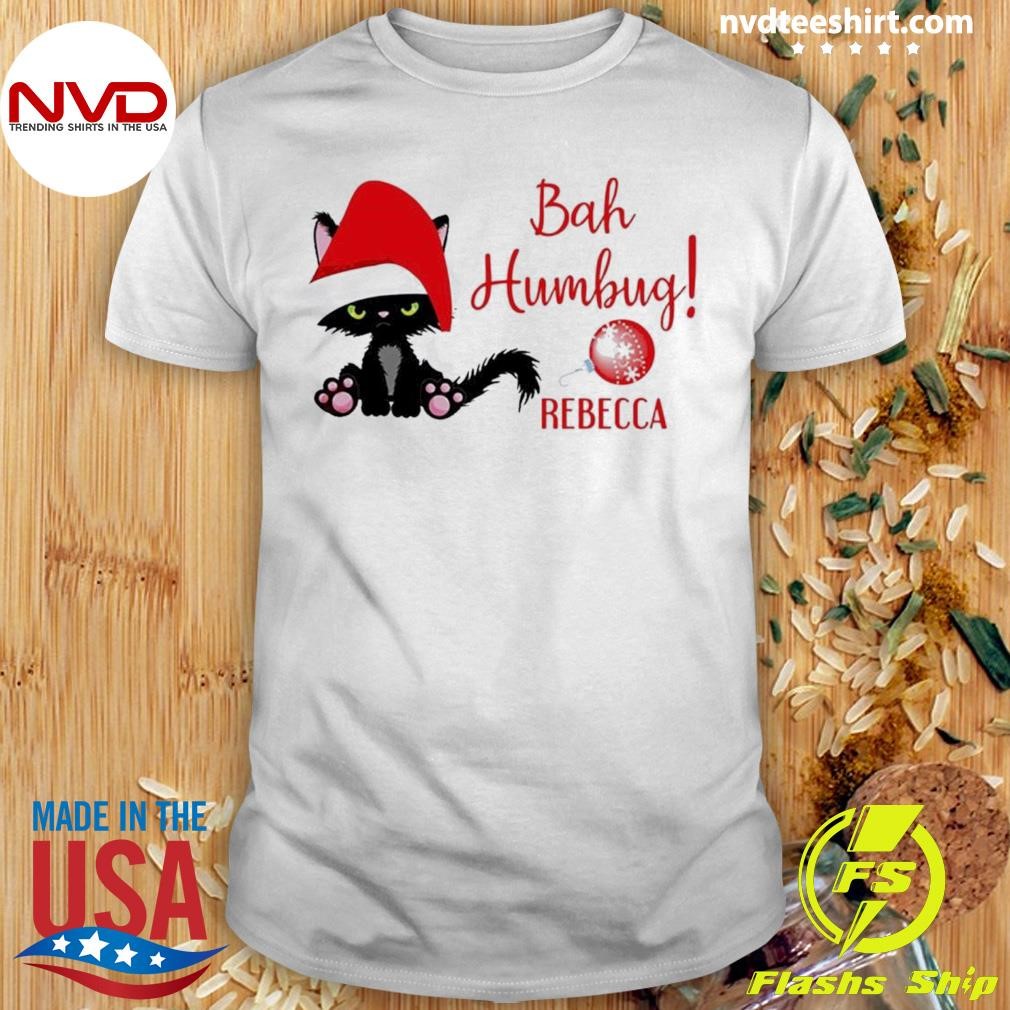 Santa Black Cat Bah Humbug Xmas Shirt