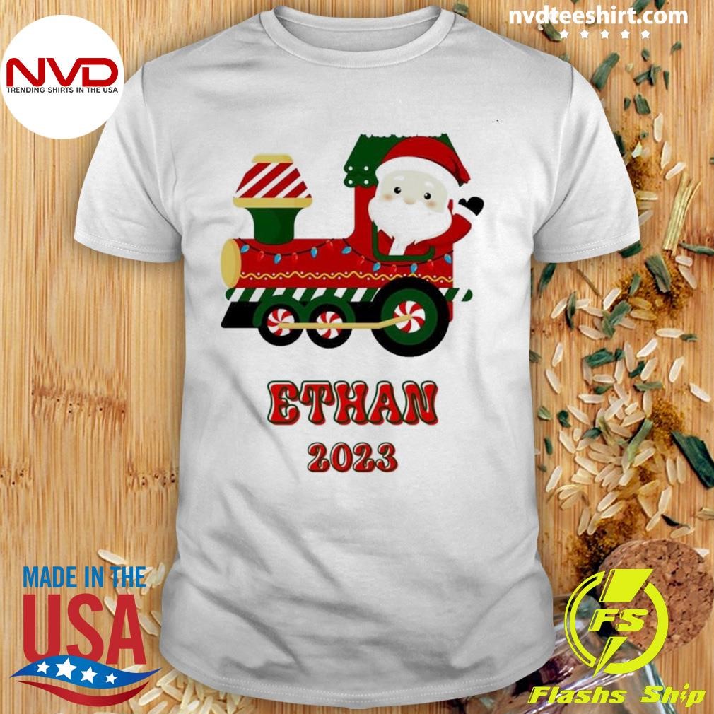 Santa Claus Driving Train Xmas Custom Name Shirt