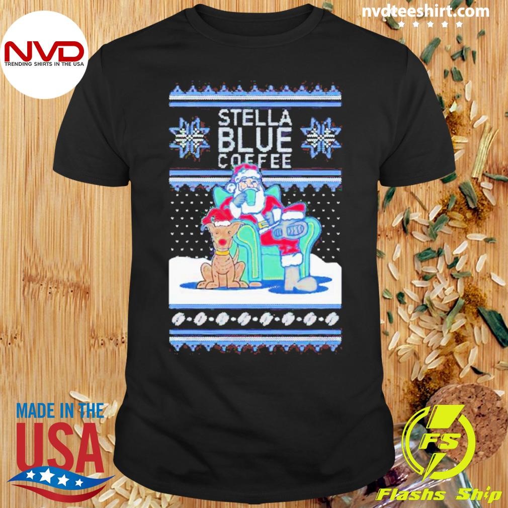 Santa Claus Stella Blue Coffee Christmas Shirt