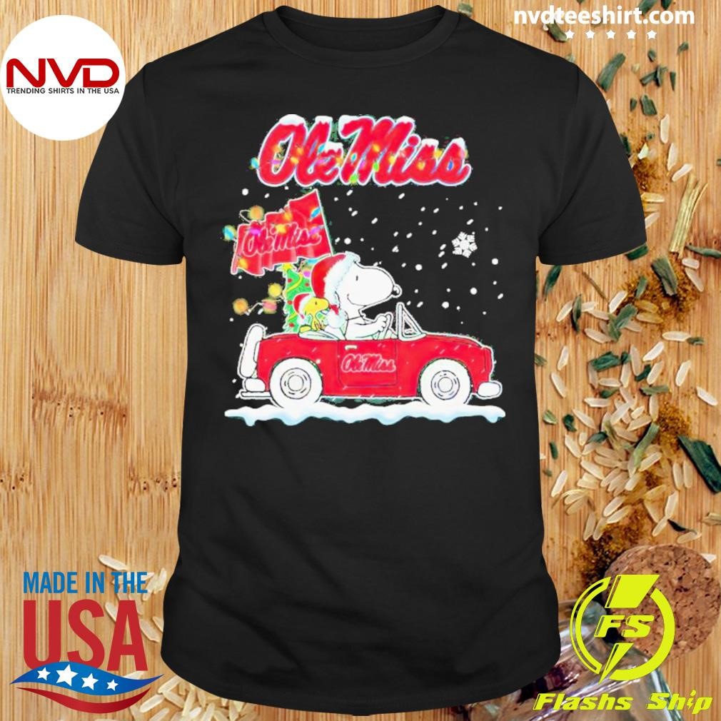 Snoopy And Woodstock Driving Car Ole Miss Rebels Christmas Shirt