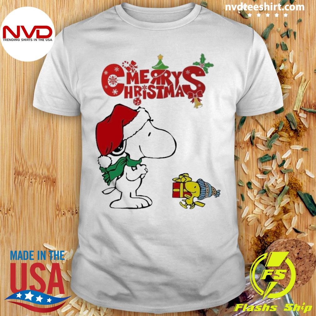 Snoopy And Woodstock Hat Santa Merry Christmas Shirt
