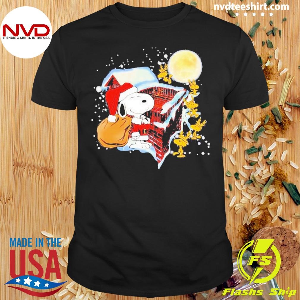 Snoopy Hat Santa And Woodstock Reindeers Merry Christmas Shirt