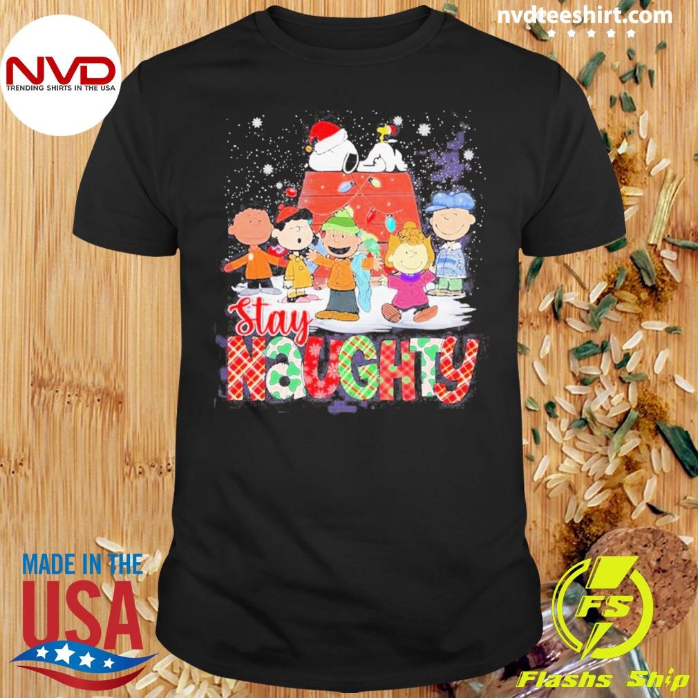 Snoopy, Woodstock Santa And Friends Stay Naughty Merry Christmas Shirt