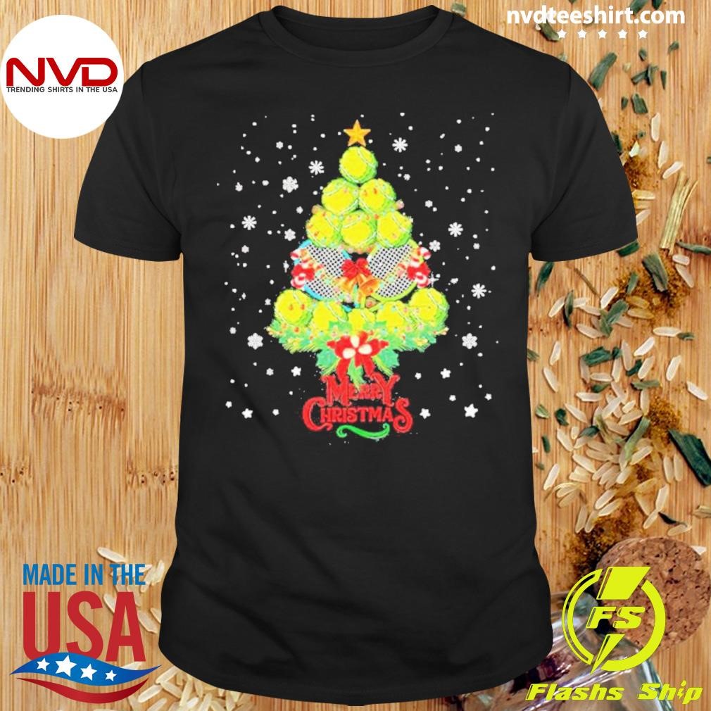 Tennis Pine Tree Merry Christmas Shirt