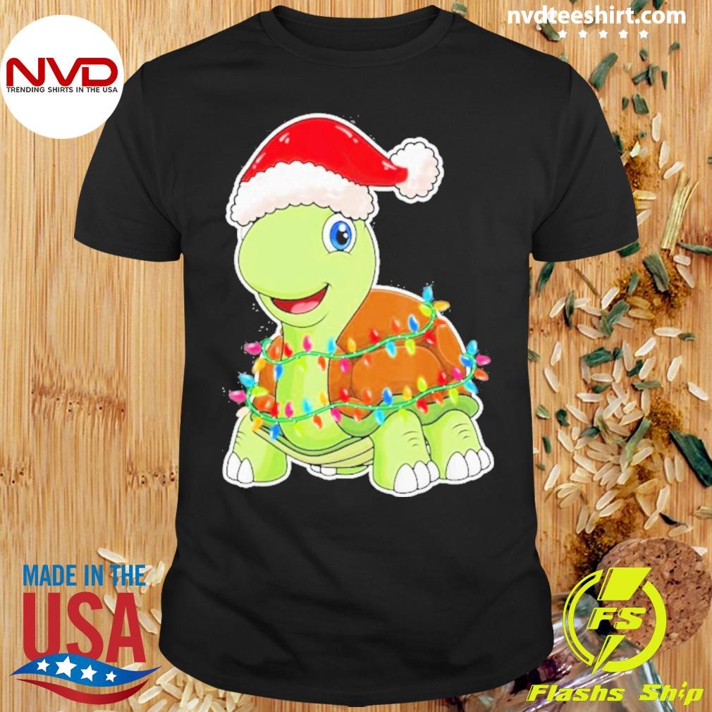 Turtle Hat Santa Light Merry Christmas Shirt