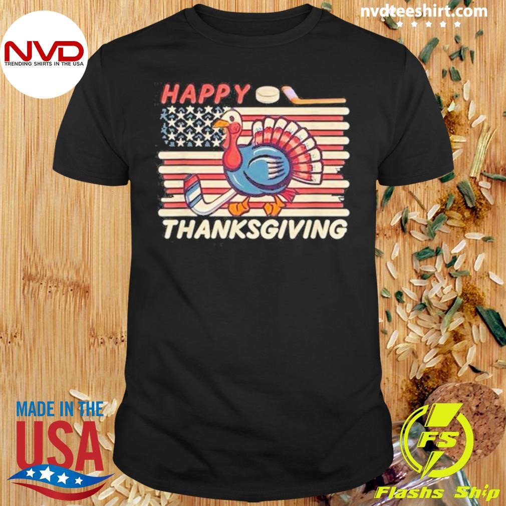 Us American Flag Turkey Vintage Happy Thanksgiving Hockey Shirt