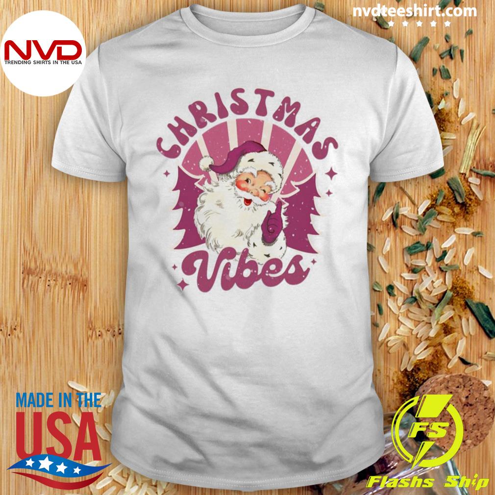 Official vibes Retro Pink Santa Claus Vintage Christmas Shirt