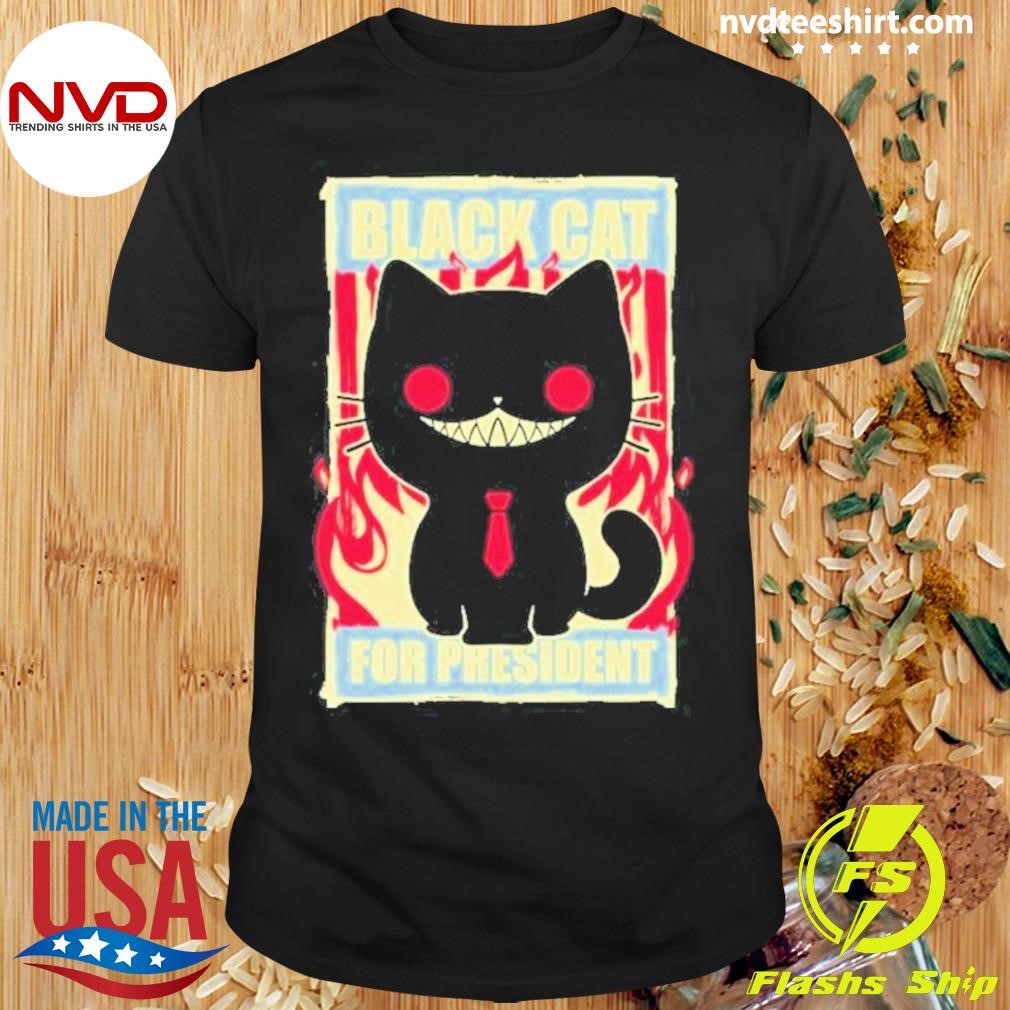 Black Cat For President Creepy Smile Election Halloween Shirt