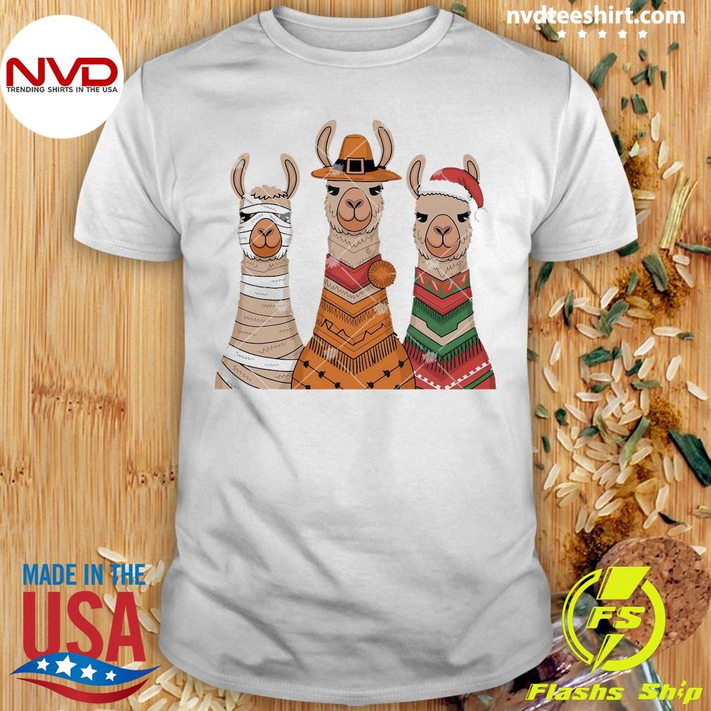 Due To Inflation Halloween Thanksgiving Christmas Llama Shirt