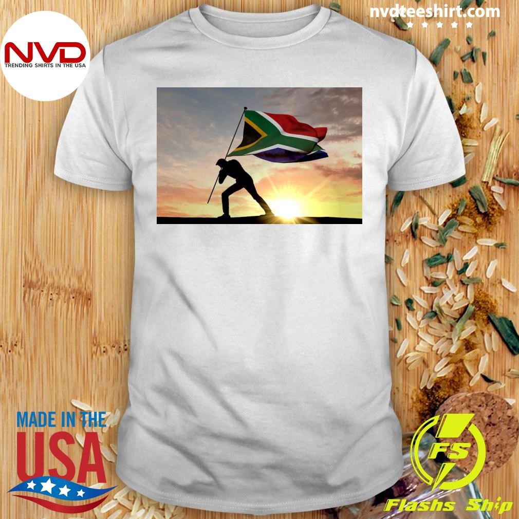 The Ground By A Male Silhouette South Africa Flag Being Pushed Into Shirt