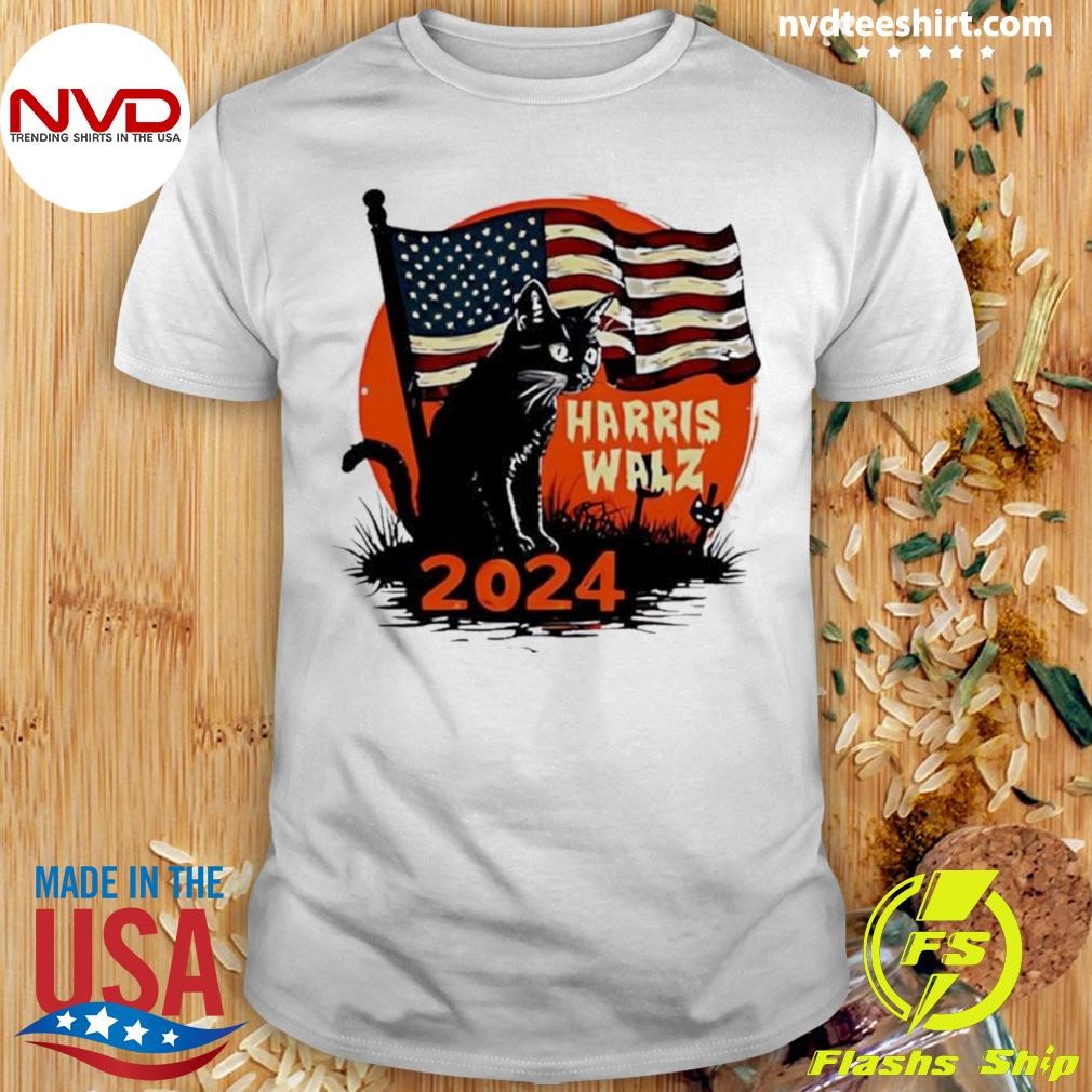 USA Flag Harris Walz Cat Halloween 2024 Shirt