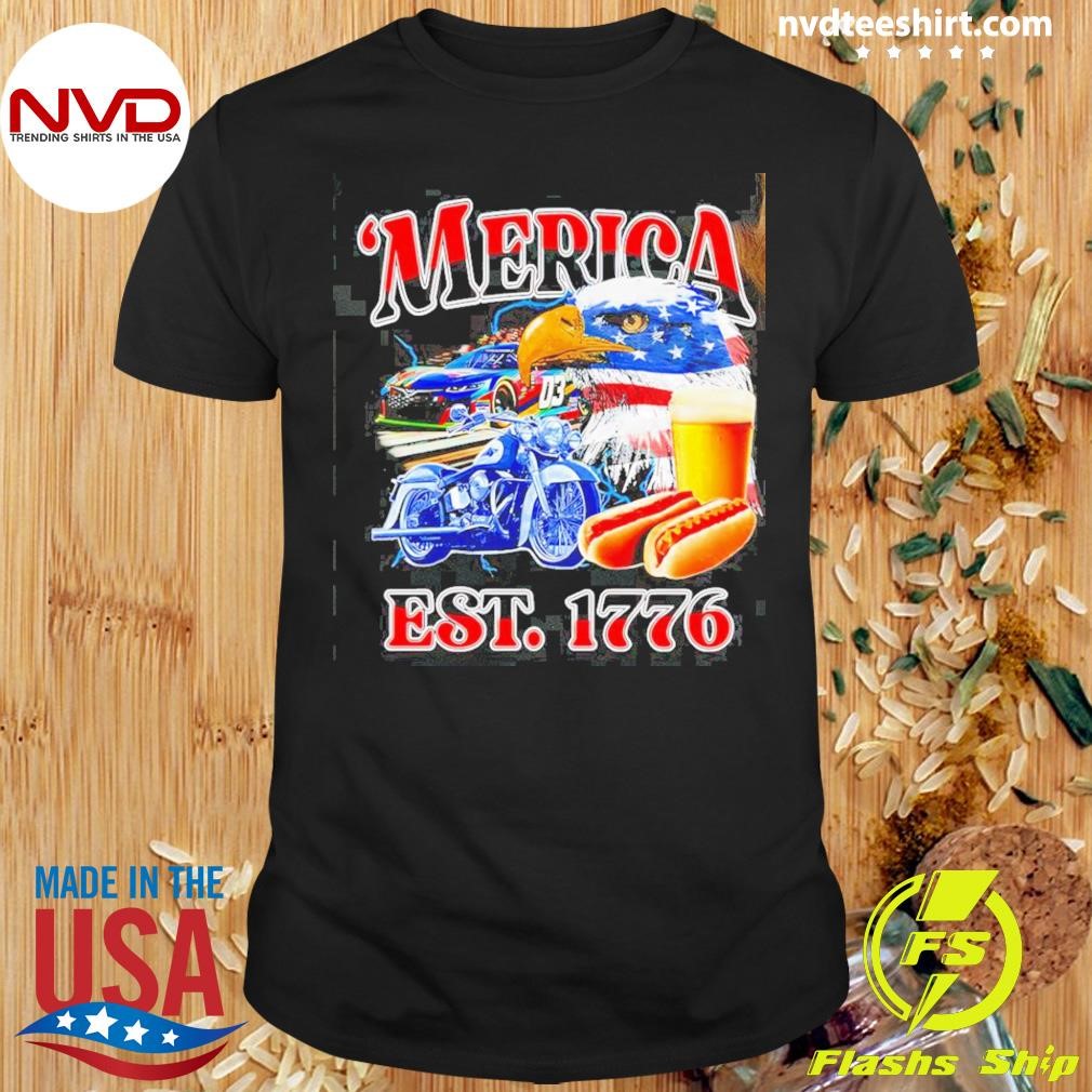 America Est 1776 Car Moto Eagle Independence Day 2024 Shirt