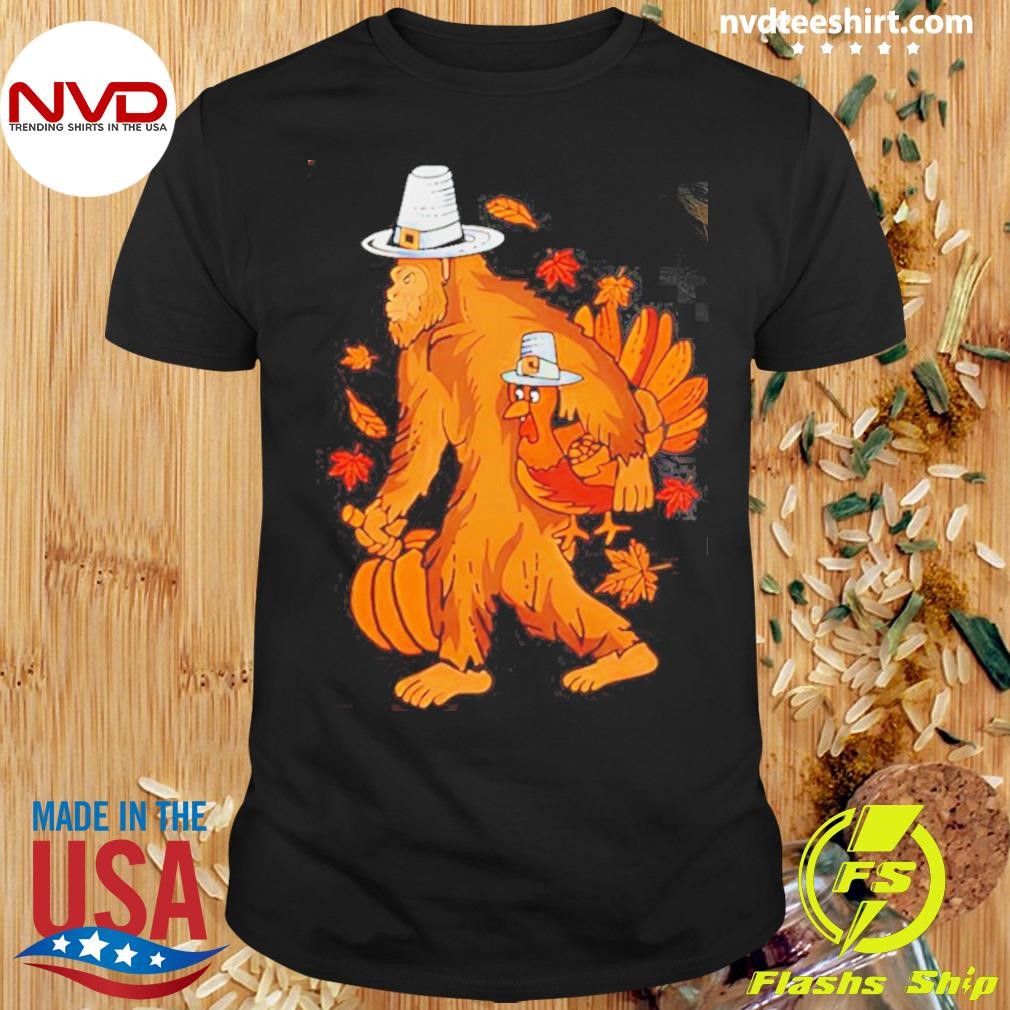 Bigfoot Pilgrim Turkey Pumpkin Sasquatch Thanksgiving Shirt