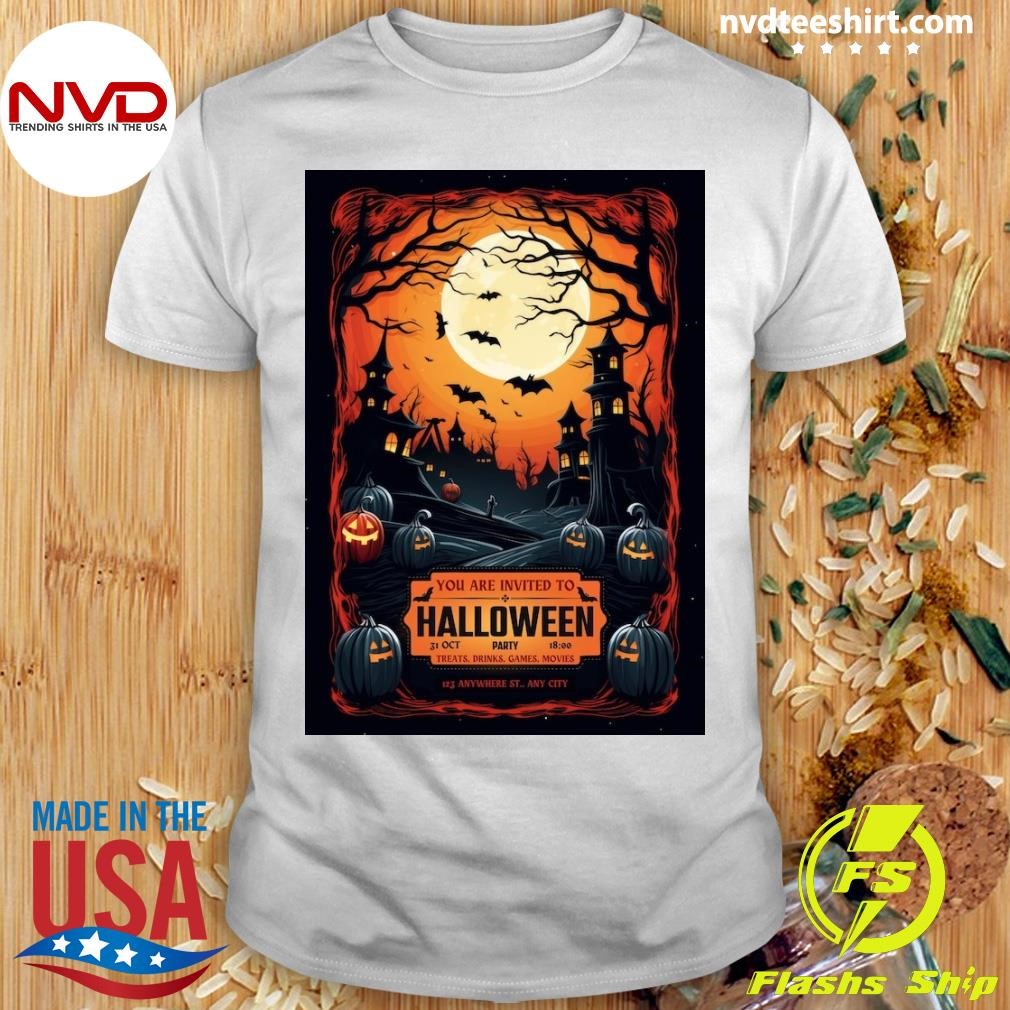 Black Grunge Illustrated Halloween Party Shirt