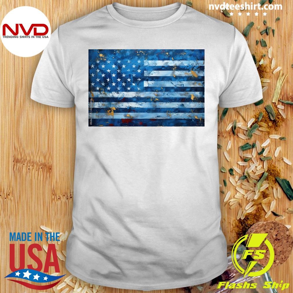 Blue American Flag Banner Design, Patriotic Home Shirt