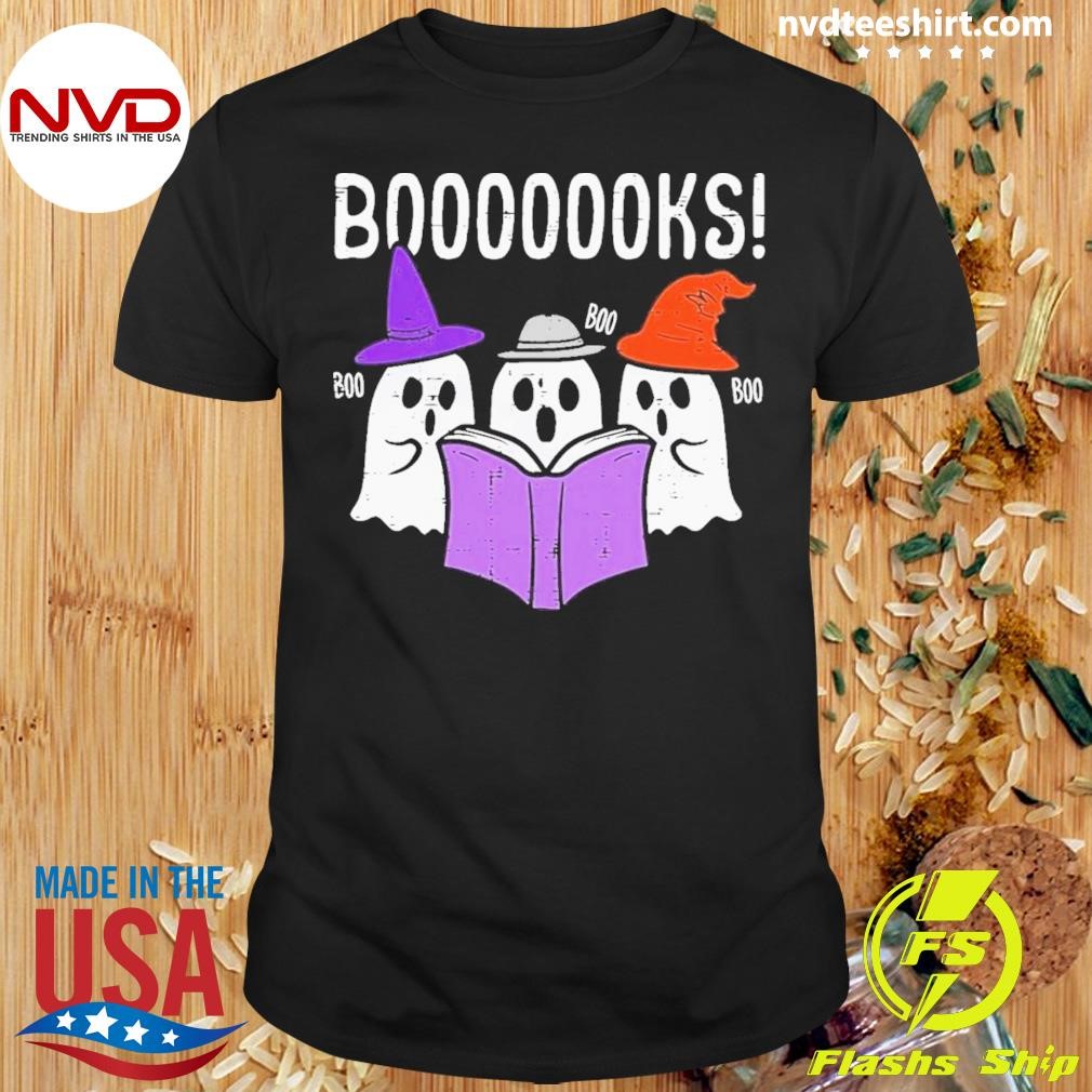 Boooks Ghosts Reading Book Retro Halloween Shirt