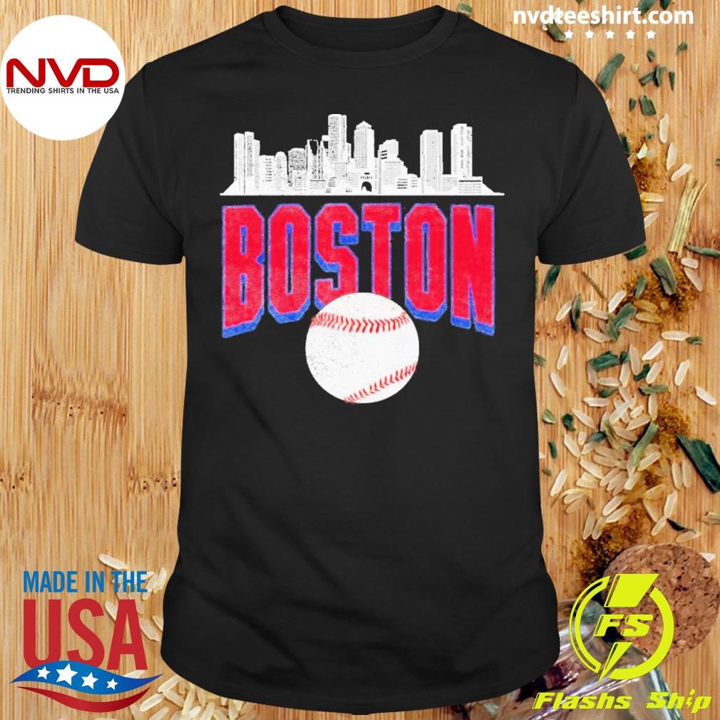 Boston City Skyline Retro Boston Baseball Shirt