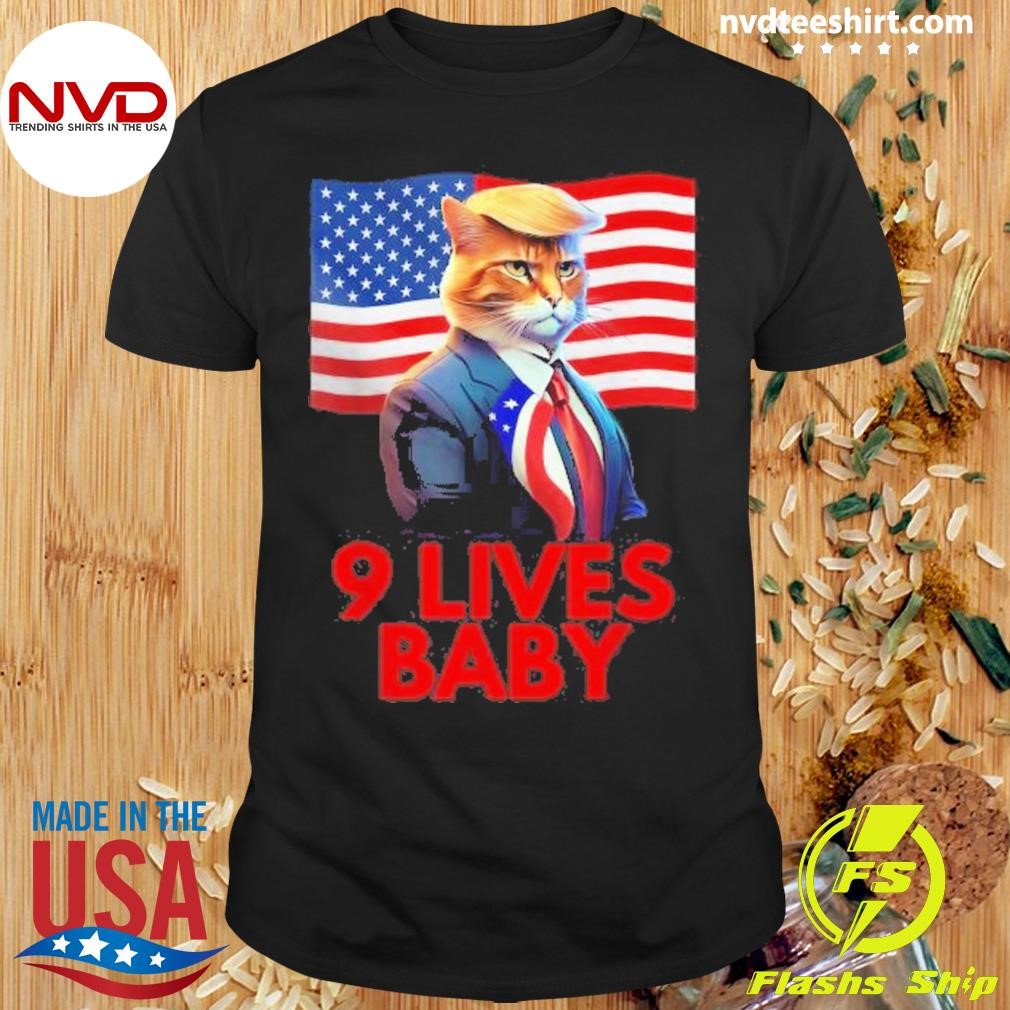 Cat In Suite With Trump Hair American Flag Nine Lives Baby 2024 Shirt